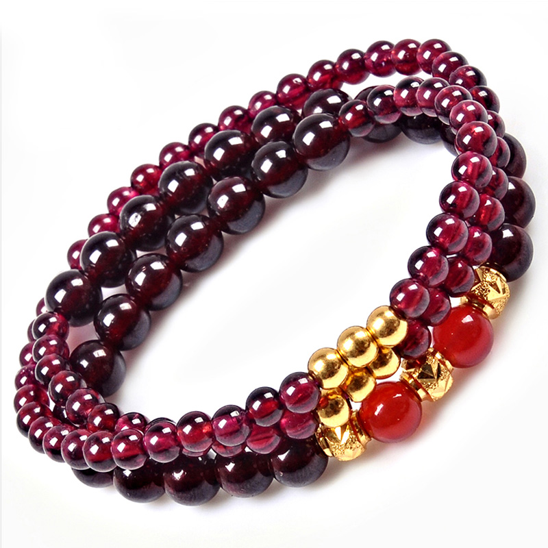 uhfq 黄金石榴石手链女生三圈串珠转运珠水晶幸运红宝石手串送闺蜜