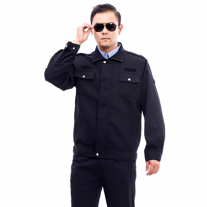 男 户外春秋季保安长袖制服作训服夹克战术工作服 藏青黑色春秋执勤服