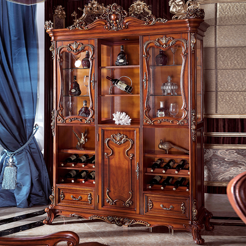 欧伦美酒柜实木 美式实木酒柜欧式客厅玻璃酒柜玄关酒柜定制酒柜 三门