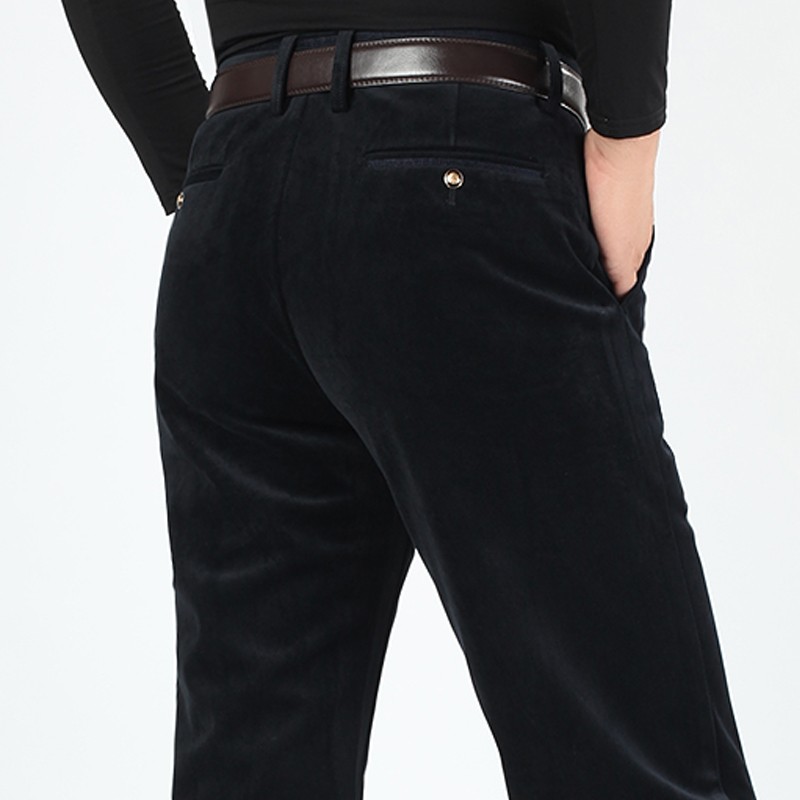 驰琴灯芯绒休闲裤男暗纹平绒秋冬装加厚款驼色黑色男装条绒裤高腰宽松