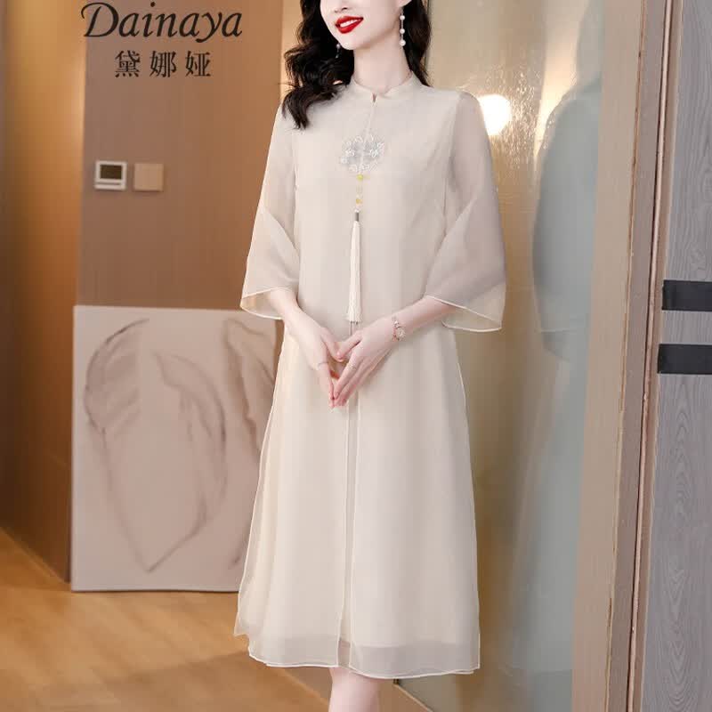 黛娜娅（Dainaya）旗袍女2023春夏新款大码女装中国风日常改良复古汉服连衣裙 5216 杏色 L高性价比高么？