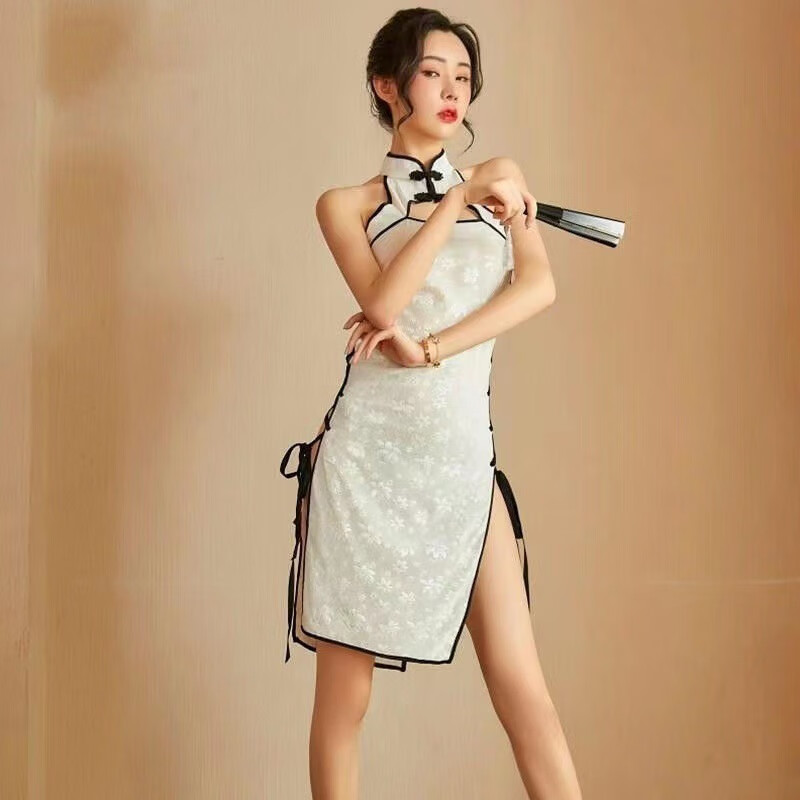 性感旗袍夜店女诱惑免脱全透明超激情漏乳睡衣气 白色 均码