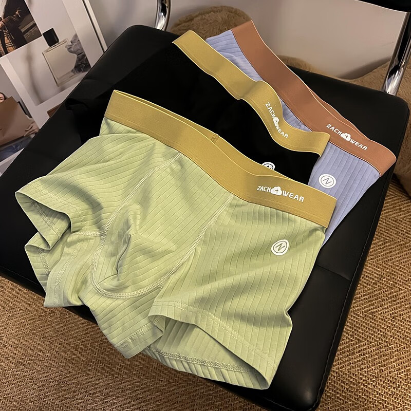 zackwear男士内裤纯色棉舒适条纹平角裤潮流透气男生四角裤中腰短裤