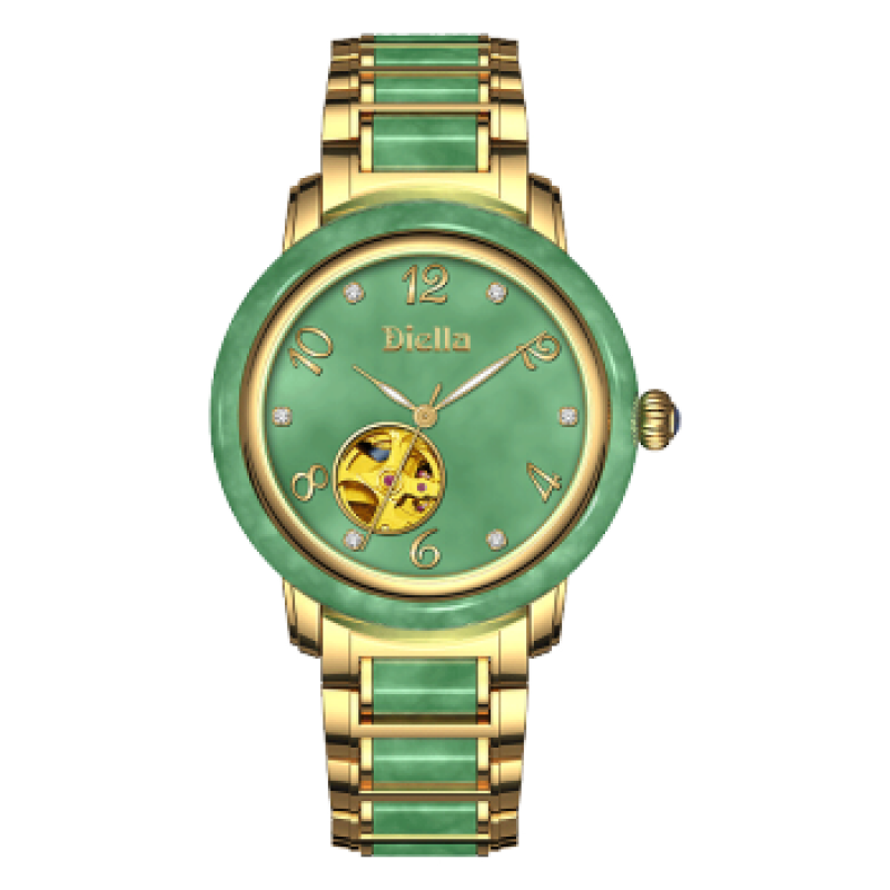 森匠商务大气翡翠腕表轻奢典雅手表男女全自动机械手表金镶玉 翡翠