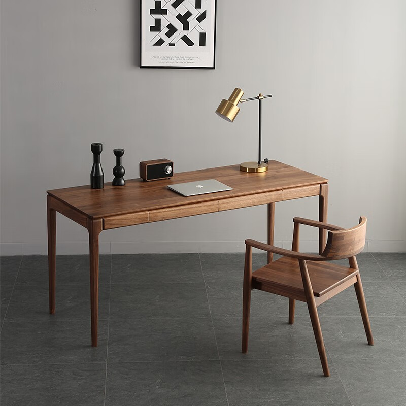 澜虞新中式实木书桌定制高级北美胡桃木书桌带抽屉纯实木电脑桌 北美