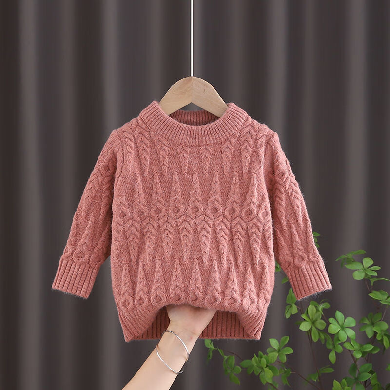 网红童装男女童毛衣新款秋冬儿童针织圆领毛衣纯色打底衫洋气 灰色