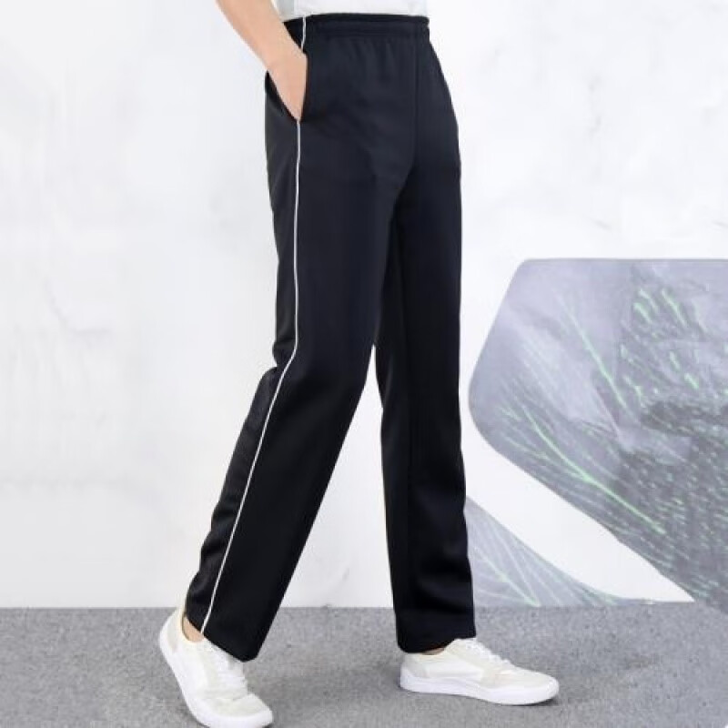 校服褲一條杠 深藍(lán)色運(yùn)動(dòng)褲初高中學(xué)生男女長(zhǎng)褲校褲一杠白邊黑色 黑色白細(xì)條(夏季) 常規(guī) 3XL 175