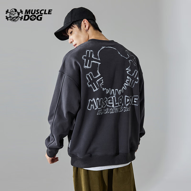 muscledog 肌肉狗潮牌秋冬宽松磨毛底长袖健身衣服运动休闲套头衫圆领