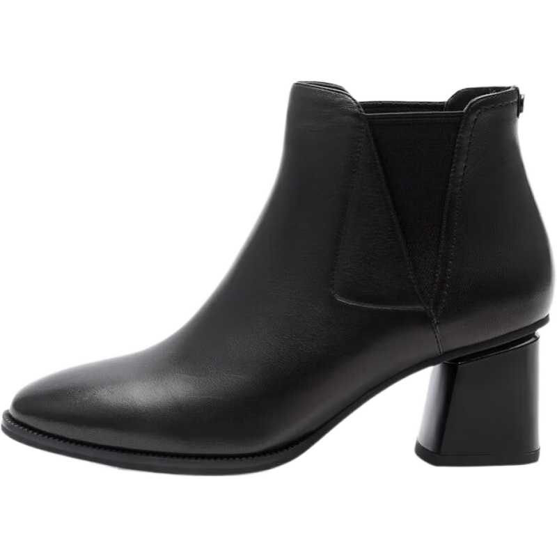 萊爾斯丹【3T】秋冬新款商場同款時(shí)尚優(yōu)雅圓頭純色女鞋女短靴3T53601 黑色 BKK 36