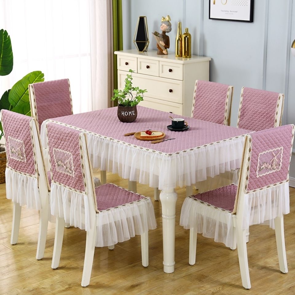 长方形餐桌椅子套罩连体滑加厚圆形棉布台布餐桌桌布椅垫套装新 美人