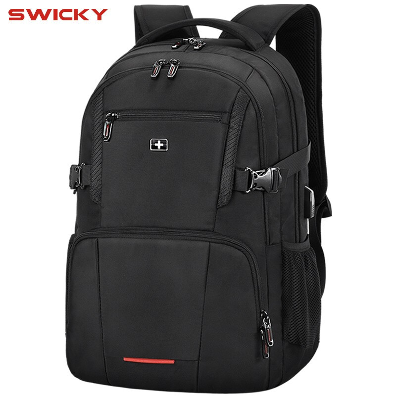 瑞士SWICKY瑞驰商务背包男大容量双肩包笔记本电脑包简约尼龙商务15.6英寸透气减压 黑色