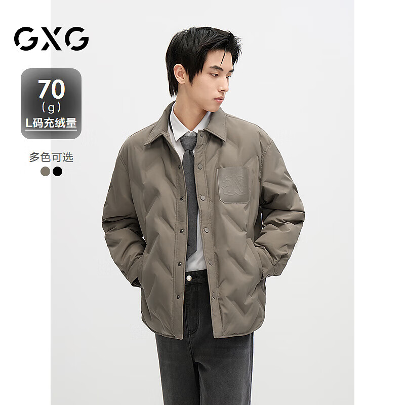 GXG男装宽松短款羽绒服衬衫外套冬季 卡其色 175/L