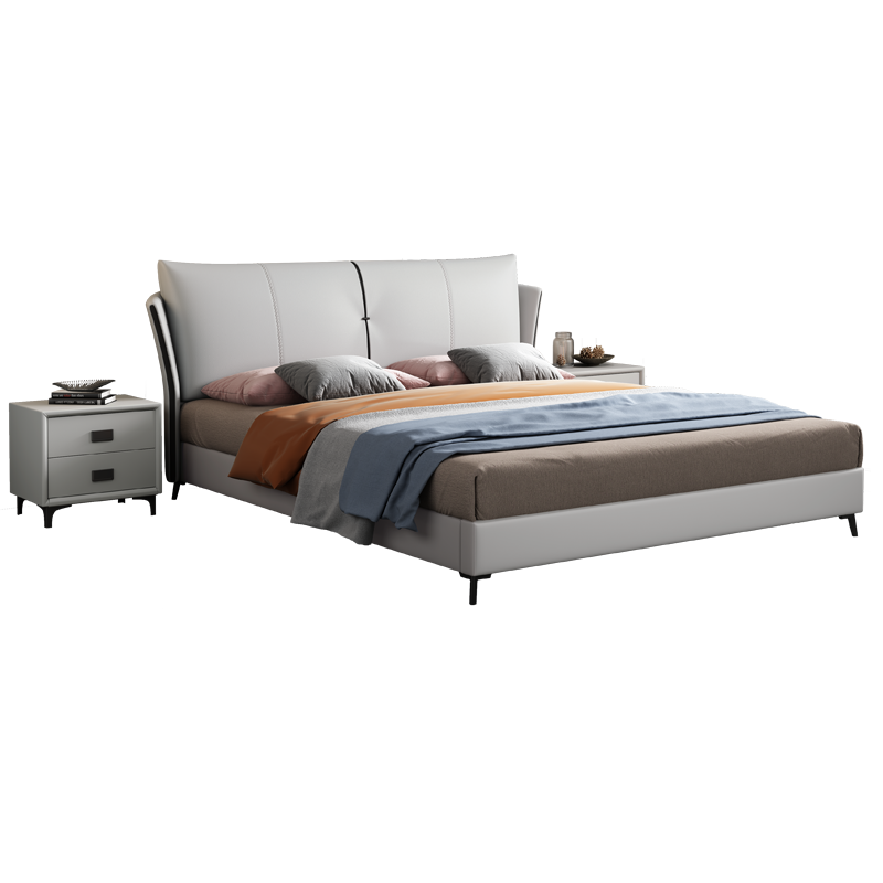 卧森 床意式极简轻奢皮床主卧双人皮床现代简约北欧实木小户型储物软床 床+5D乳胶床垫+2柜 1800mm*2000mm  气压结构