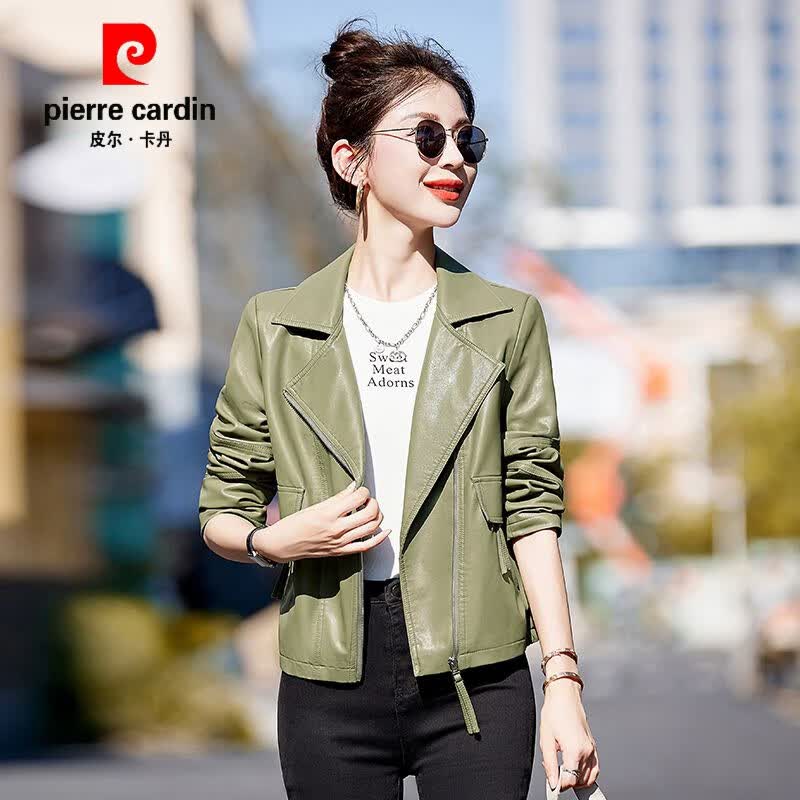 皮尔卡丹（pierre cardin）2023短款秋季新款韩版休闲海宁皮衣女宽松显瘦女士气质时尚外套 绿色 (秋香   绿) L 建议100-115使用感如何?