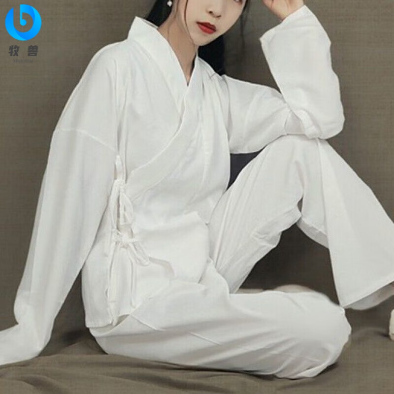 牧兽 宋圆领袍内搭明制汉服男女装打底中衣中汉服里衣交领裤子 白色