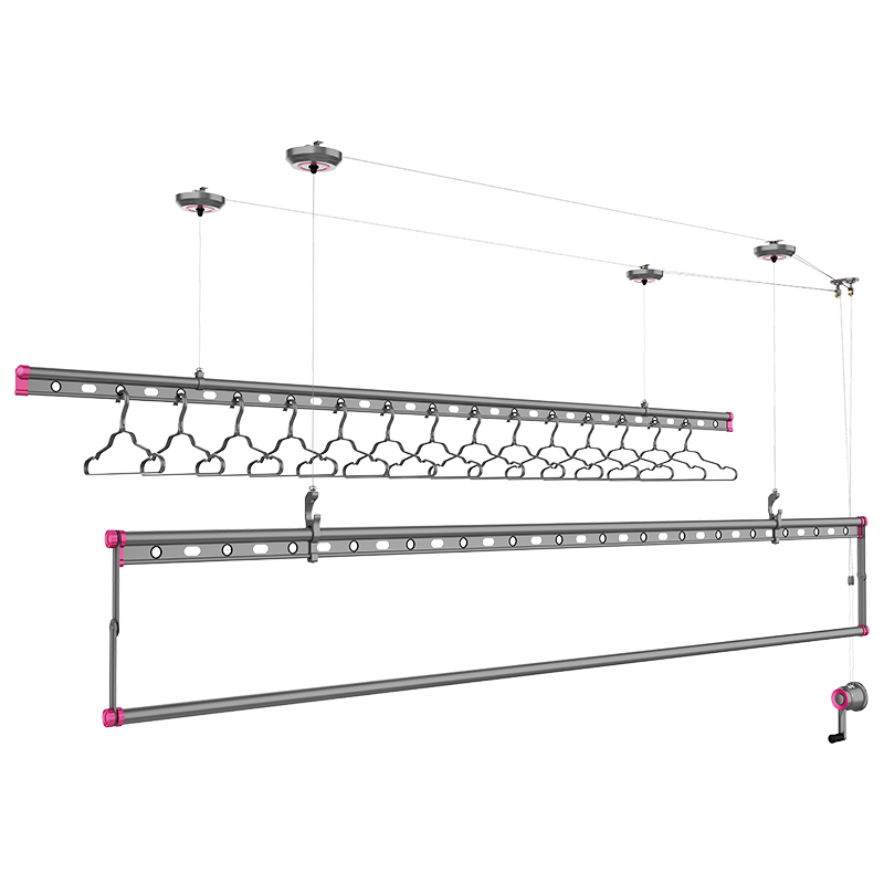 好太太晾衣架手摇升降阳台三杆手动晾衣杆家用室内晒被子家用晾衣架 预售D-1080【深空灰&魅力紫】+12衣架2.4 晾杆+上门安装+质保三年