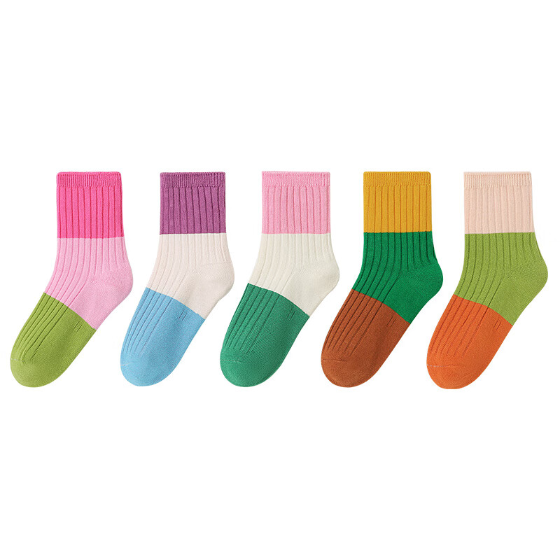 六指鼠男童女童袜子秋冬潮ins女宝宝厚棉袜公主中筒小男孩中大童儿童袜 92A（双针三原色）女 5双 均码 建议4-6周岁(鞋码27-30码/袜标6-9岁)