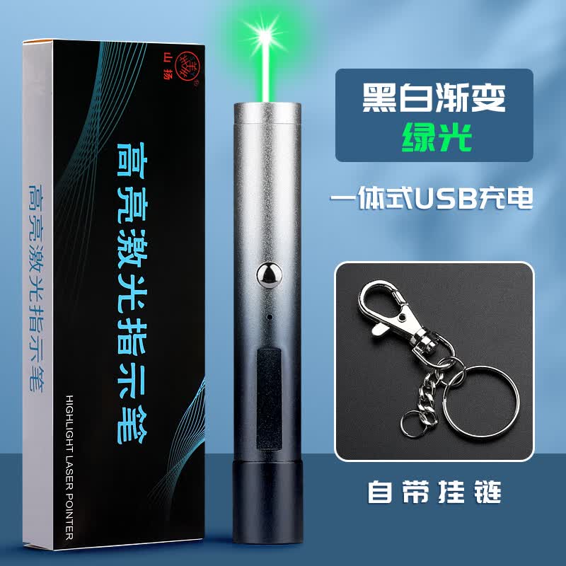 【免费刻字】高亮激光笔售楼处激光射笔大功率usb直充红绿光远射强光逗猫镭射笔激光笔售楼部定制沙盘指示 【黑白渐变】绿光怎么看?