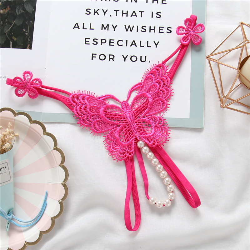 蕾丝刺绣丁字裤t裤透明开档性感珍珠按摩情人节变态角色扮演美女夫妻