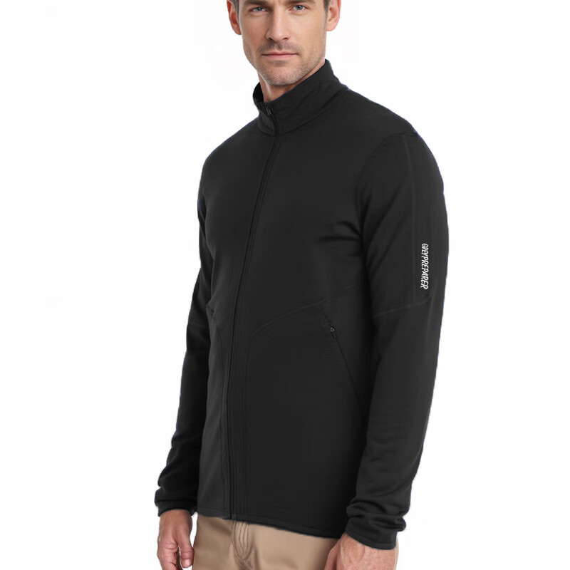 灰壳户外美利奴羊毛外套男拉链长袖亲肤透气保暖衣登山徒步可机洗 黑色 L