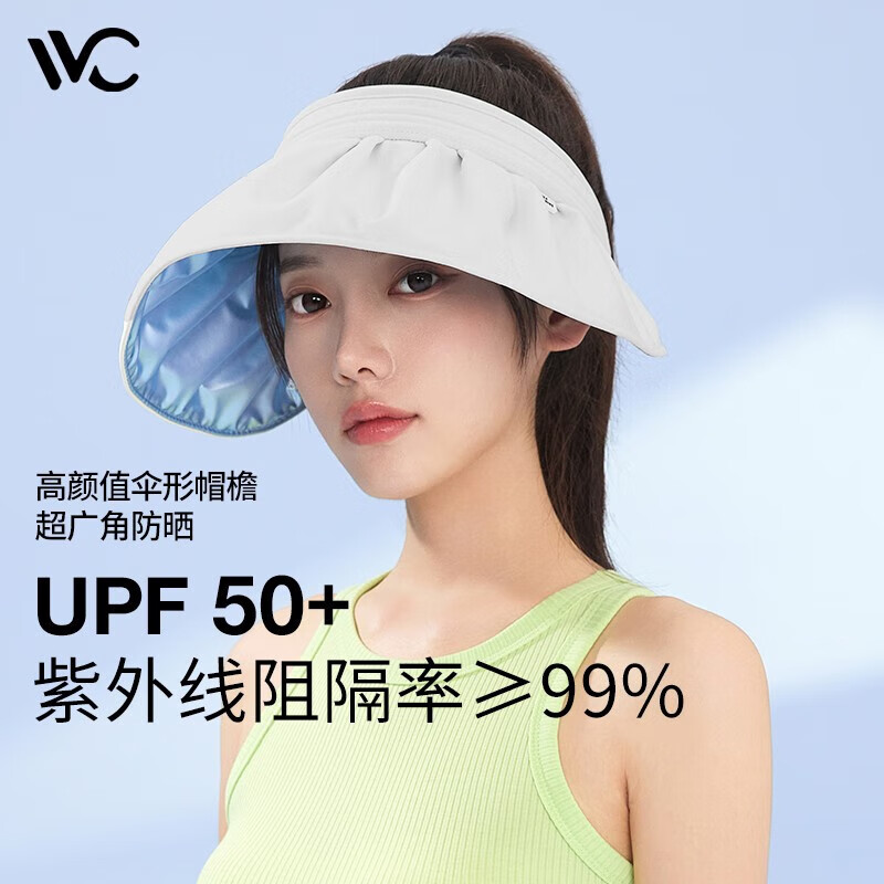 VVC防晒帽女春夏蓓蕾遮阳帽太阳帽防紫外线季户外夏季遮阳防晒帽子 冰川白（可折叠+防风绳）