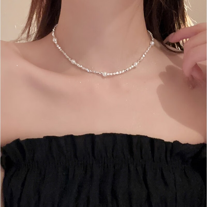 uhfr施华洛世奇锆】碎银子珍珠项链新款小众锁骨链颈