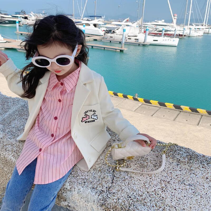 卡米班女童西装套装秋季女孩礼服春季西装外套2023新款儿童韩版洋气宝宝 奶油杏 外套 150使用感如何?