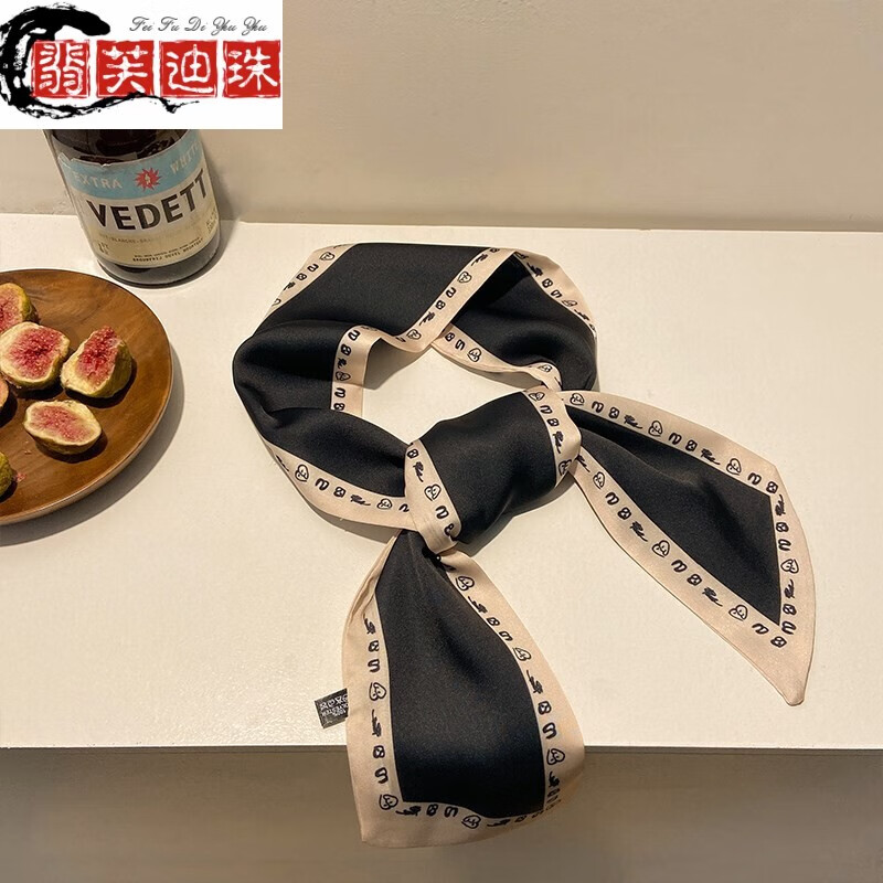 扎頭發(fā)的絲巾發(fā)帶女綁發(fā)夏長條百搭夏天復(fù)古法式飄帶超仙絲帶頭飾 字母款黑色