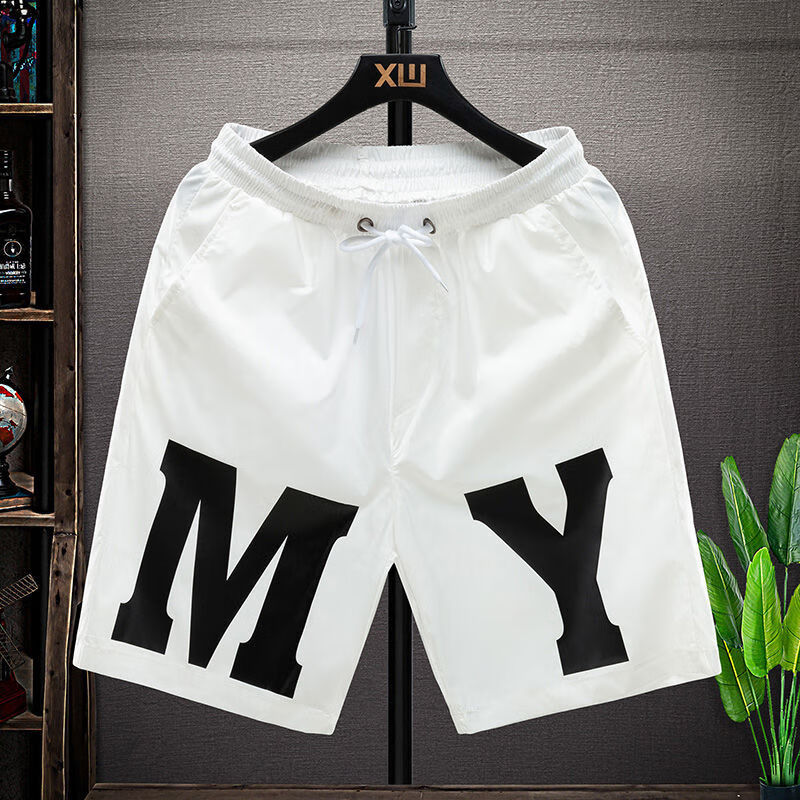 社会精神小伙格子五分裤快手红人短裤子网红短裤 b-29短裤大my白色 m