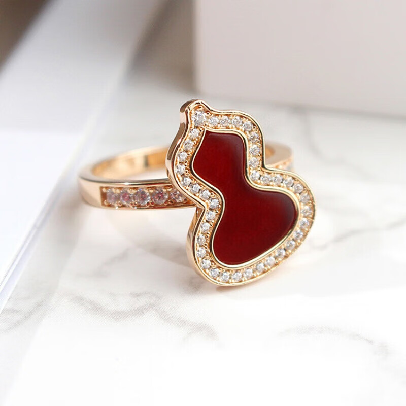初逅 石榴石戒指银轻奢时尚气质红玛瑙葫芦925镀玫瑰金网红女食指环简 大号 红葫芦 美号6