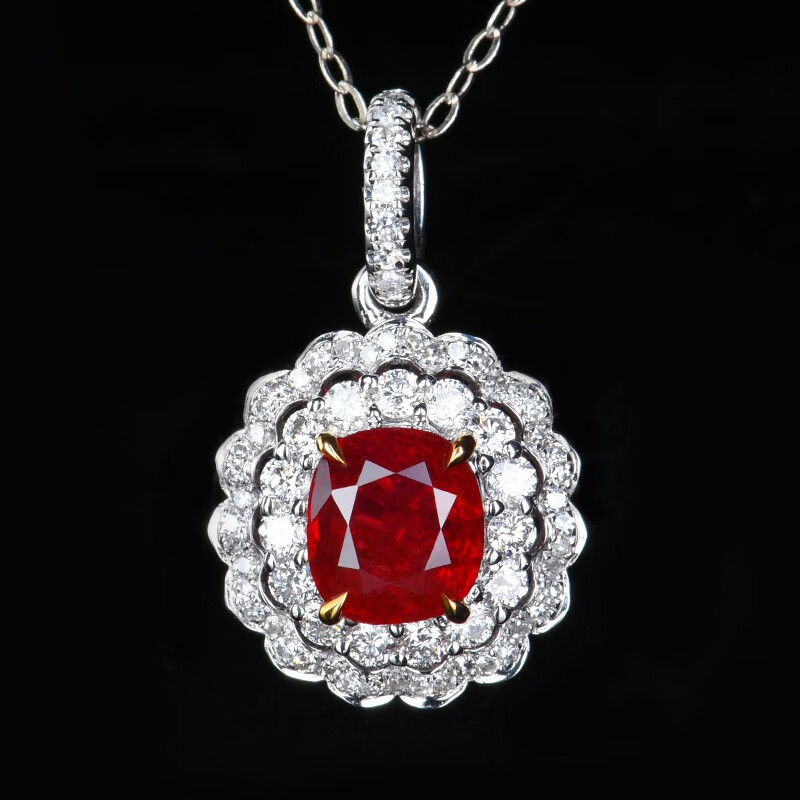 37ct莫桑比克无烧鸽血红红宝石吊坠18k金镶嵌钻石90512