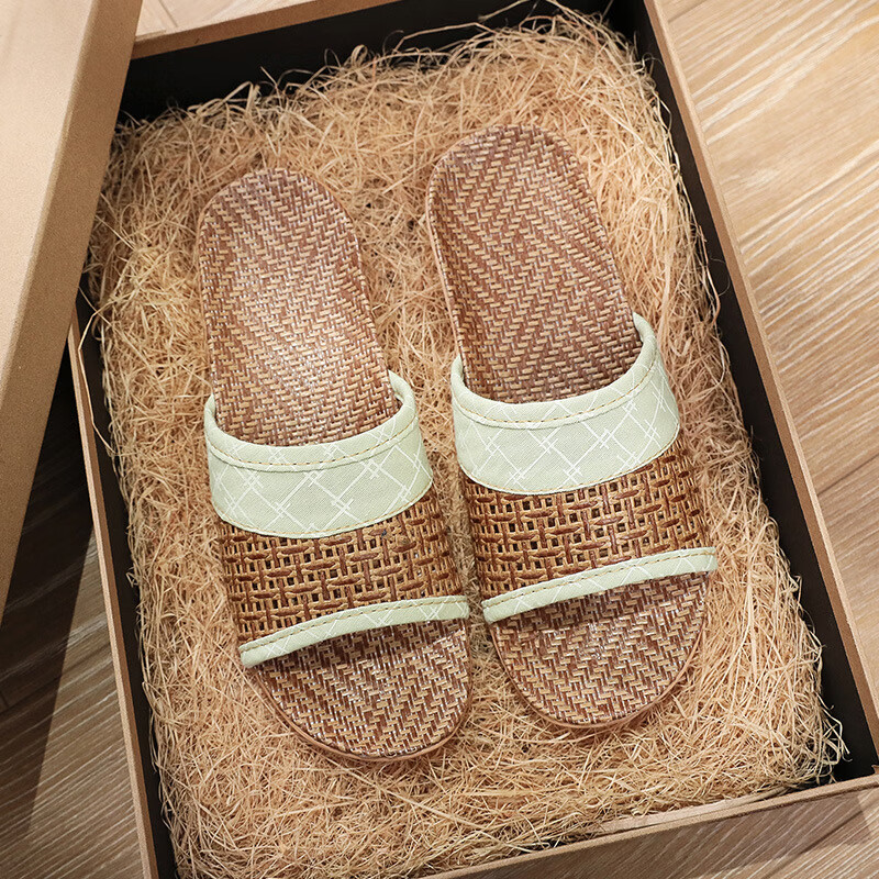艾诗甜夏天草鞋编织藤草拖鞋透气木地板情侣家居家四季亚麻拖鞋室内