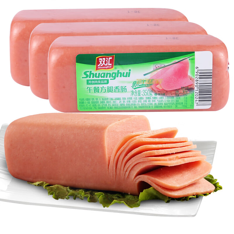 双汇午餐肉方腿香肠350g*3支火腿肠休闲零食小吃下饭菜火锅烧烤 3袋