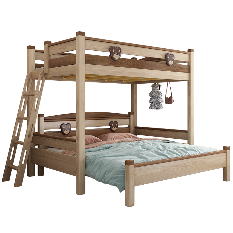 优漫佳 儿童床交错式床错位上下床铺成人高低床双层床子母床学生床 白蜡木床柱 主架床+挂梯+1.8米单床