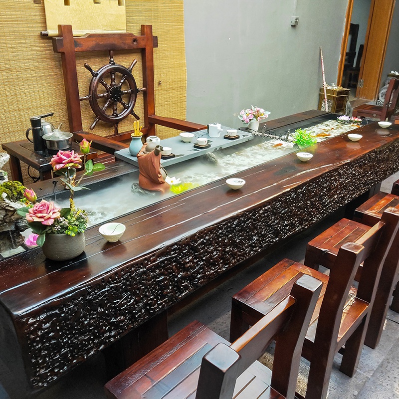 杞沐船木茶桌椅组合流水茶桌子泡茶台简约实木功夫喝茶几简约茶桌 2.