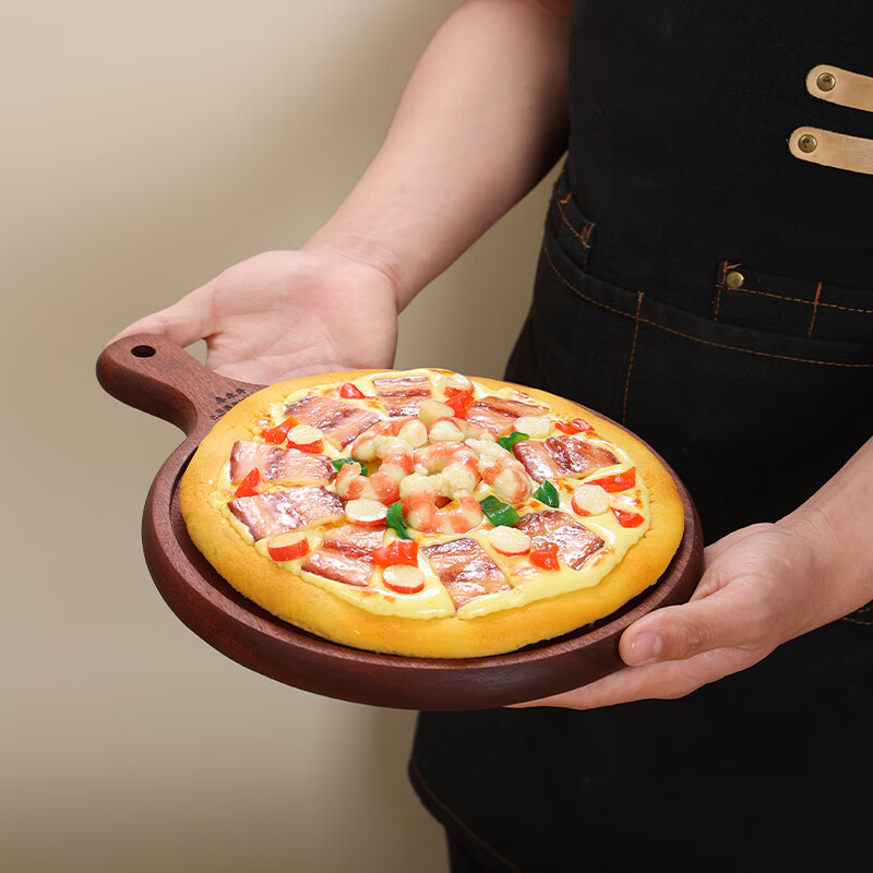 来木井圆盘 托盘披萨盘牛排餐盘商用木质披萨板家用点心面包蛋糕西餐盘 酒红色 1个 10英寸