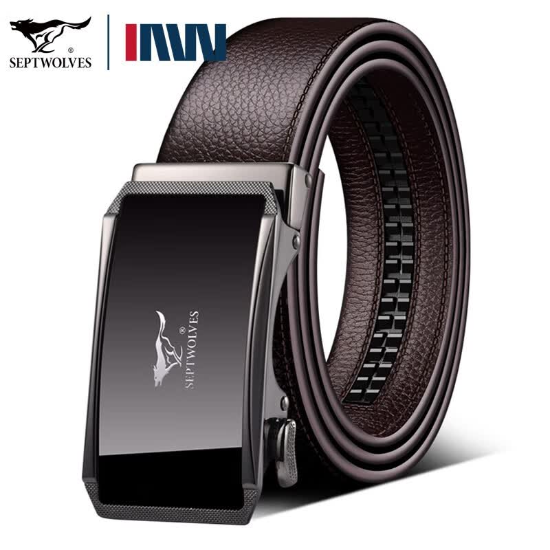 七匹狼七匹狼皮带男士自动扣2025新款腰带头层牛皮休闲真皮裤带男 简约咖色【头层牛皮 闪电发货】