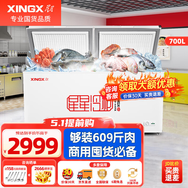 星星（XINGX）冰柜家用商用大容量超市厨房雪糕保鲜卧式冰箱冷藏冷冻转换冷柜 700升 一天不到两度电BD/BC-700R