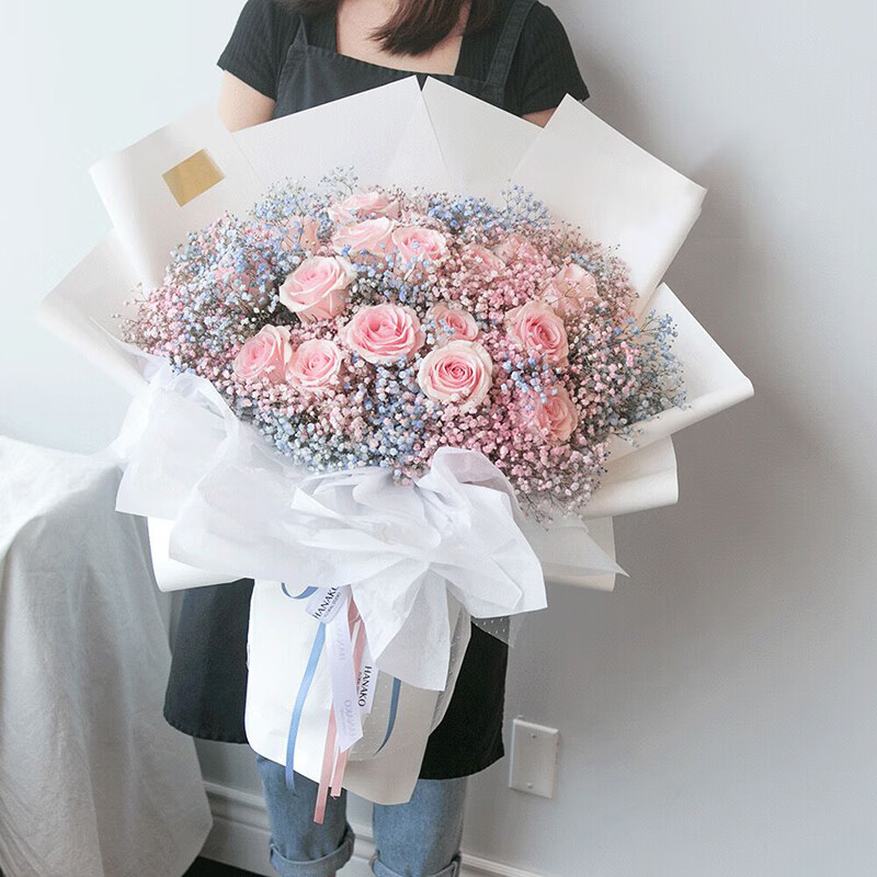 一花一戀鮮花同城配送粉玫瑰花束送女友老婆閨蜜表白生日禮物全國花店 19朵粉玫瑰滿(mǎn)天星花束 同城送花上門(mén)顯示快遞預計時(shí)間不用管留言收花時(shí)間就行