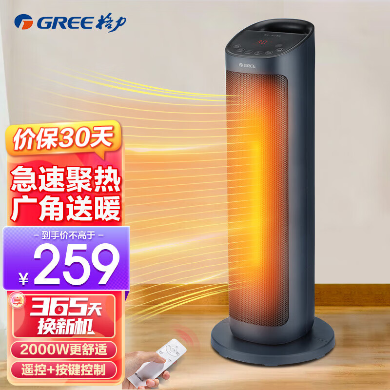格力（GREE） 家用立式取暖器暖风机电暖器速热电暖风卧室智能定时预约遥控客厅卧室热风机烤火炉电暖气 NTFH-S6020B（赠送一年只换不修服务）