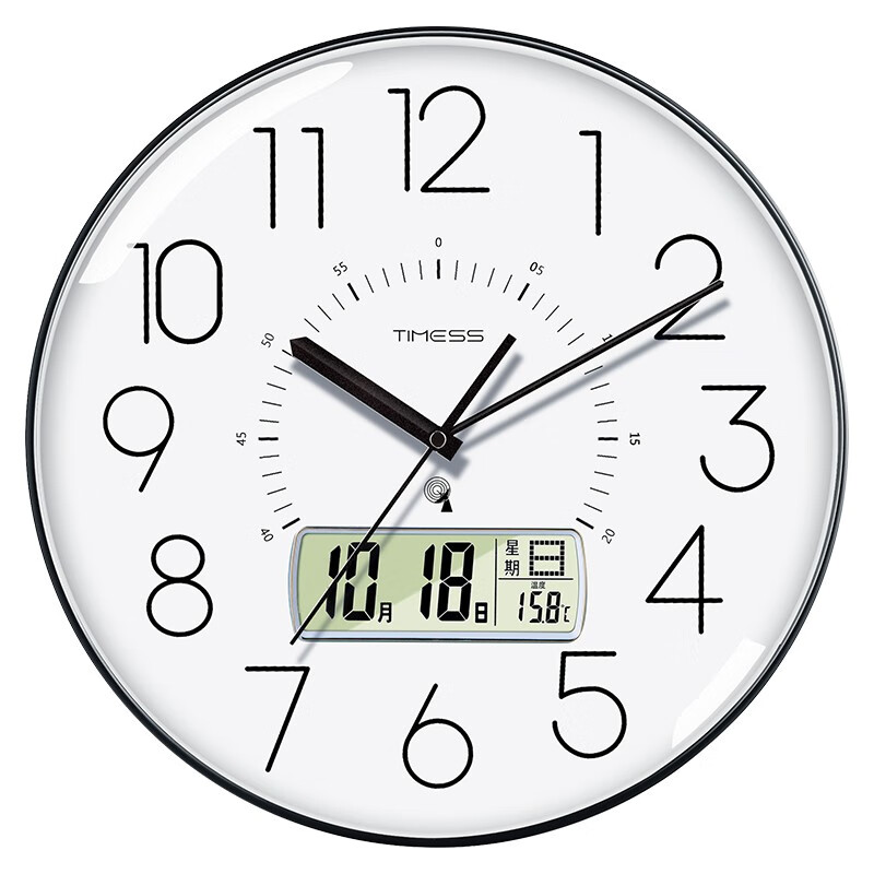 Timess 挂钟 电波钟客厅静音万年历钟表时尚简约北欧时钟表挂墙智能自动对时电波钟 p44-1