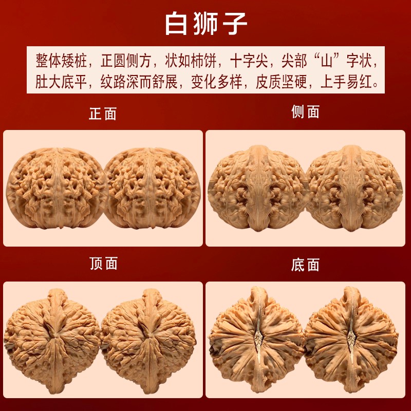 豪珠 文玩核桃 白狮子磨盘闷门墩宫灯水龙纹狮子头手把件精品麻核 闷