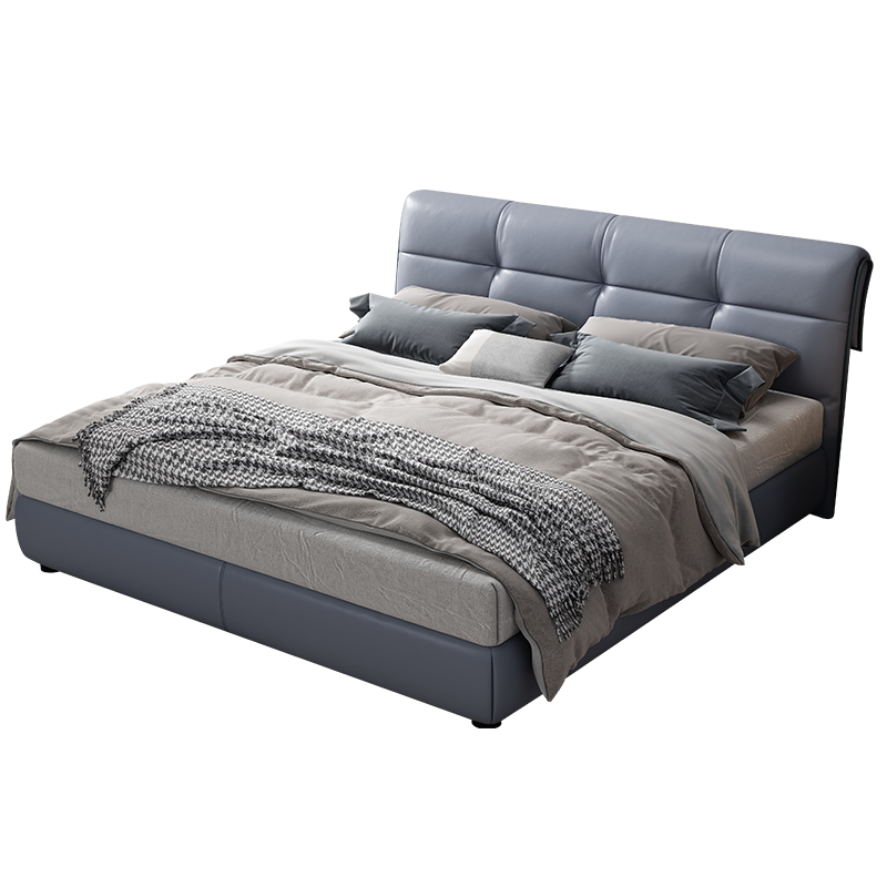 奥左 床 意式轻奢真皮双人床头层牛皮1.8米1.5米北欧简约主次卧软包品牌大婚房床 实木架子床+6033独立袋静音乳胶床垫+柜*1 1.8*2米真皮床【进口松木框架+进口纳帕皮】