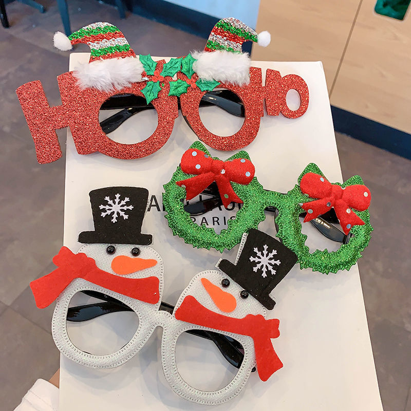 喜盼 圣诞节装饰品成人儿童通用玩具圣诞老人雪人鹿角圣诞装饰眼镜 TK（款式随机） 2个装