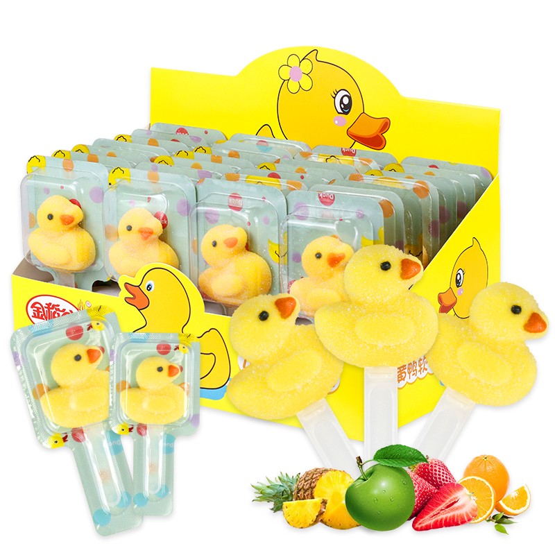 金稻谷小黄鸭维C棒棒糖果 21gX28支 儿童零食橡皮糖散装 水果汁喜糖果 