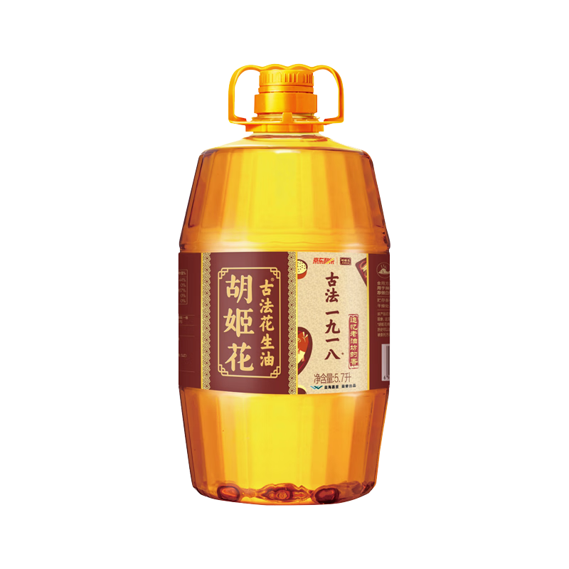 胡姬花 食用油 压榨 古法一九一八 花生油5.7L(新老包装交替发货)