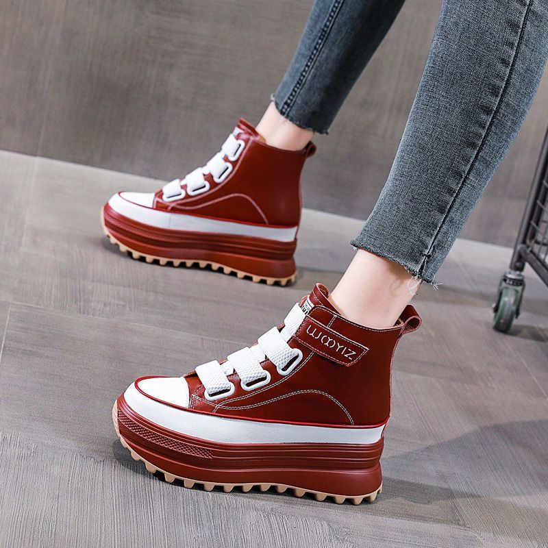 即美森田休闲百搭高帮鞋女2023年秋季新款厚底内增高运动鞋松高休闲鞋