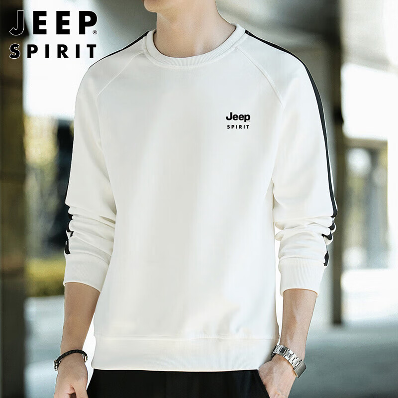 吉普（JEEP）卫衣男2023秋季男士卫衣圆领上衣服休闲T恤男装 白色 L 高性价比高么？