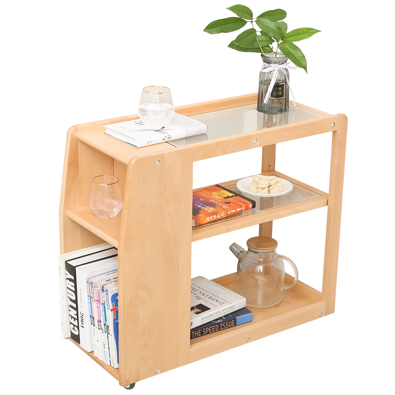 香木语 实木边几边柜带轮移动角几北欧储物客厅小茶几小桌子卧室床头桌简易小柜子窄几置物架  原木色