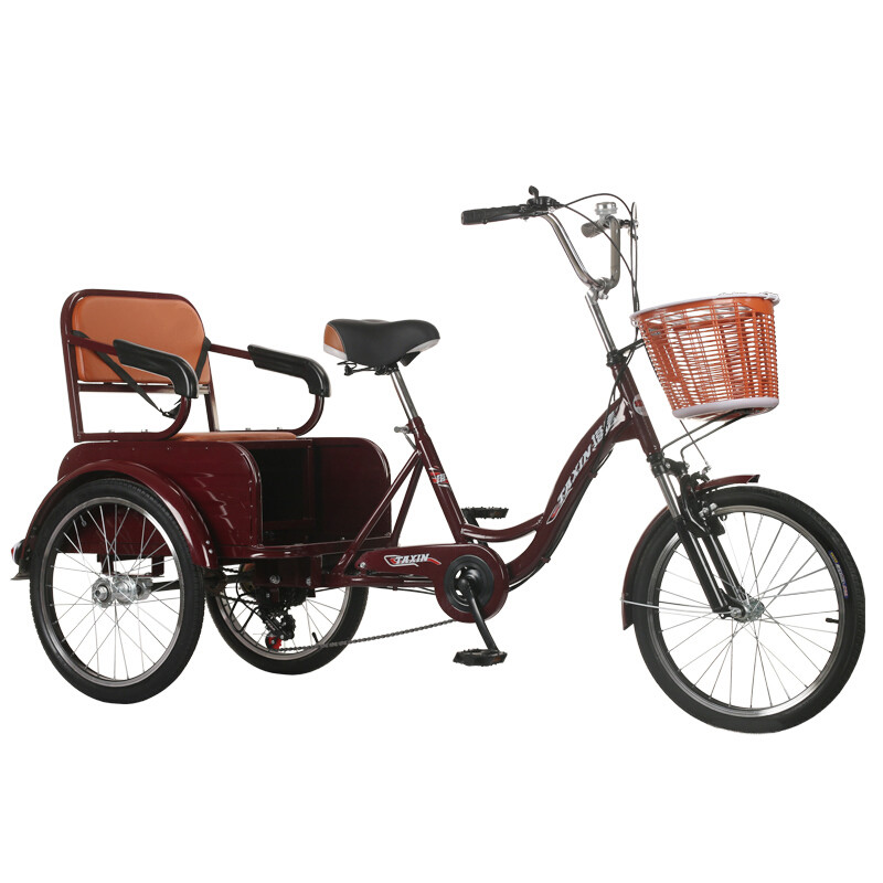 潮淘三轮车 老年老人变速脚踏人力代步拉货接小孩双人休闲三轮车 909